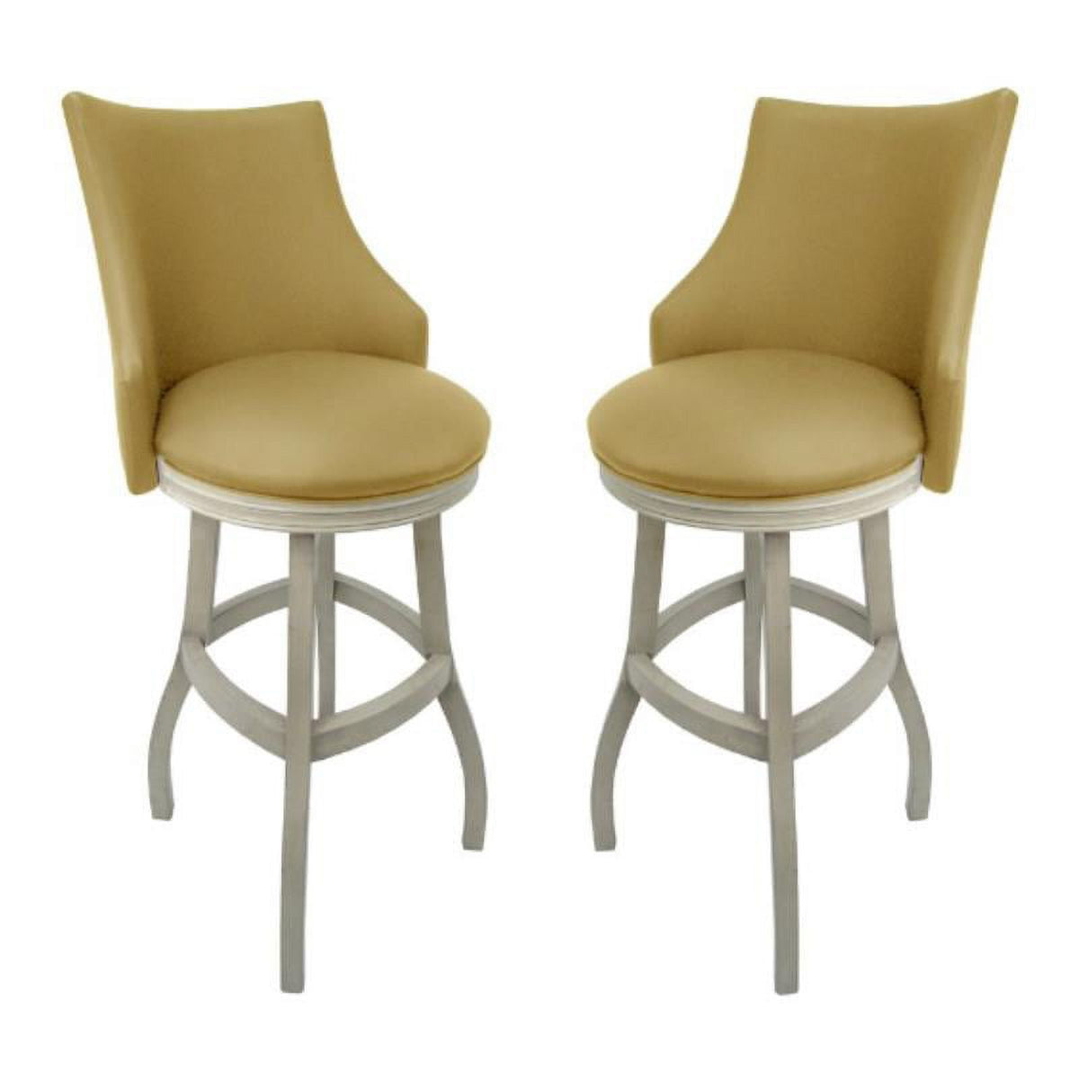 Tan & White Swivel Wood Bar Stool Set of 2 A493