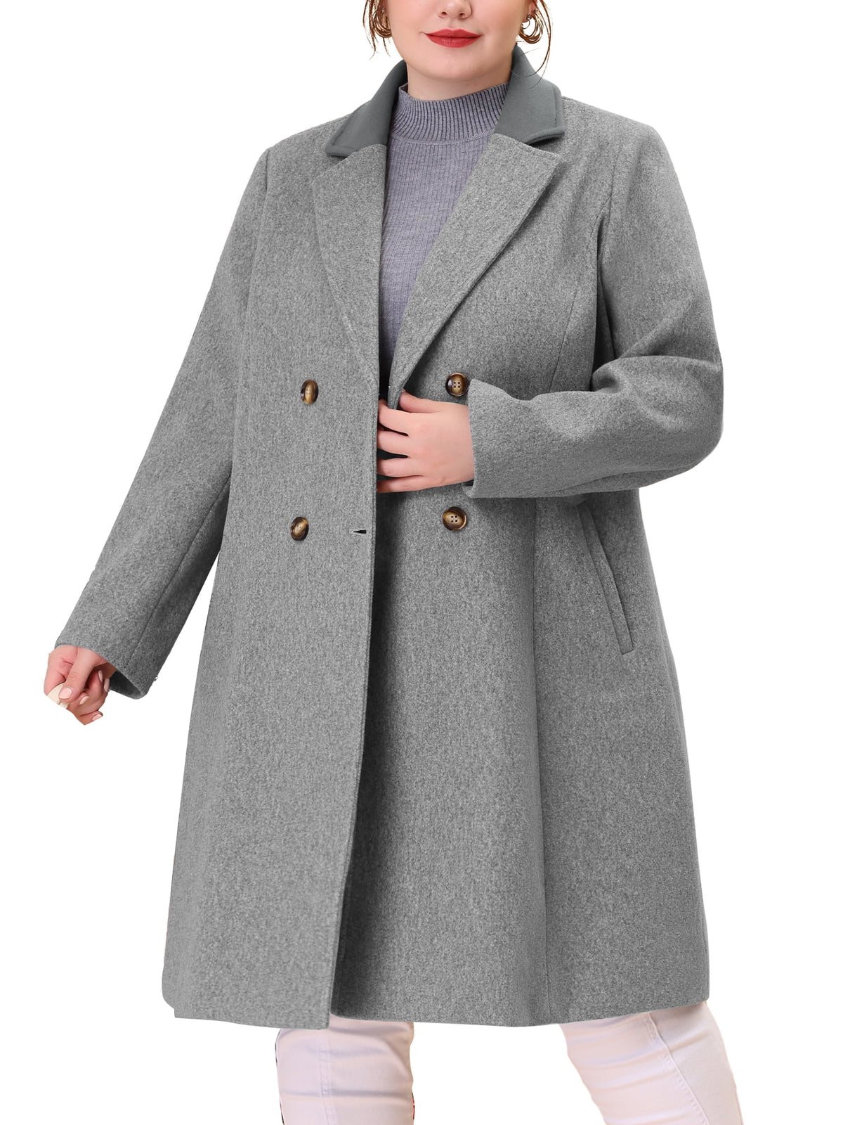 Plus Size Notched Lapel Double Breasted Winter Coat K8606