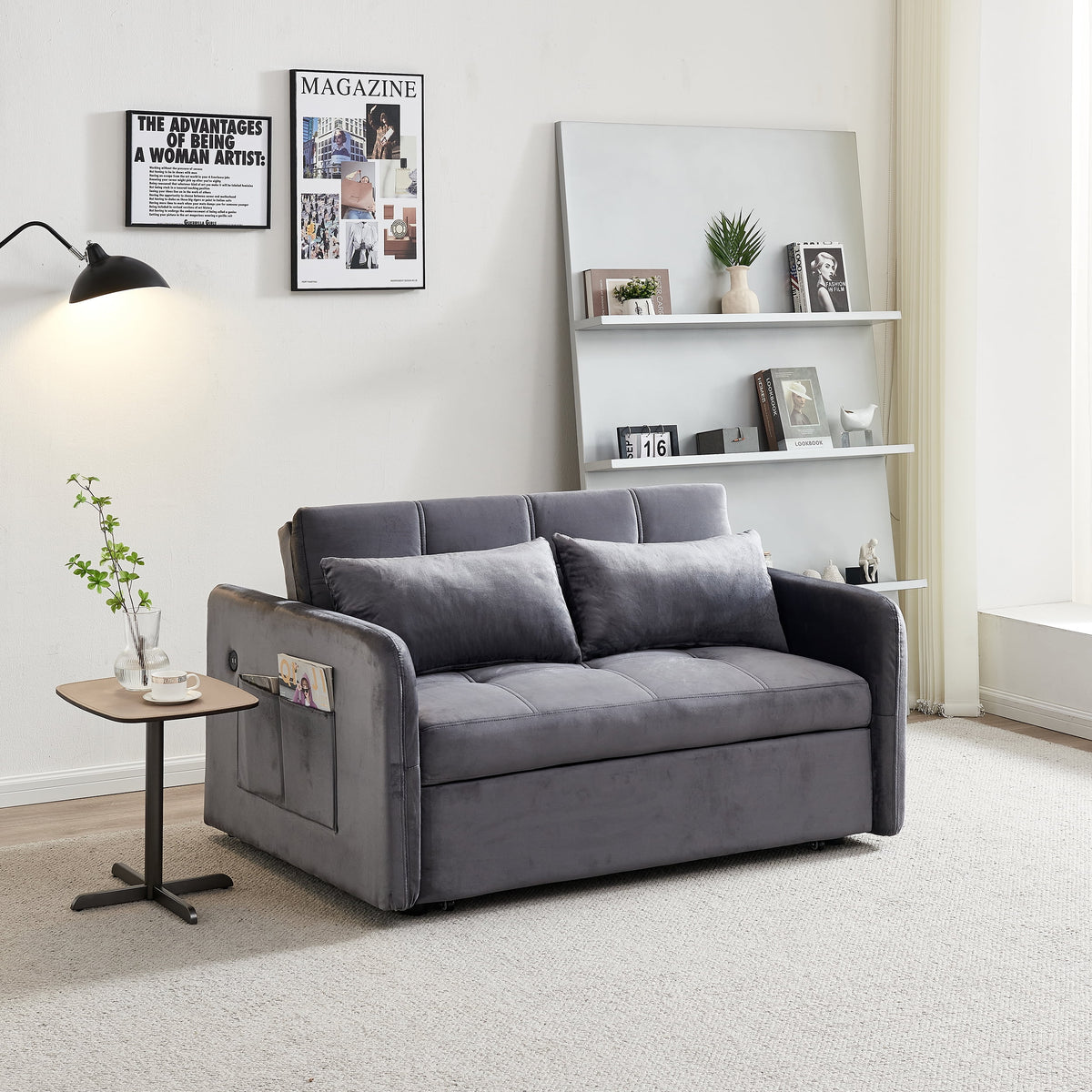 Velvet Pull Out Convertible Sofa Bed S8691