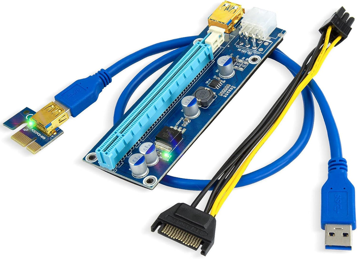 PCI-E Riser 1X to 16X, 4pcs Solid Capacitors, Gold-Plated USB 3.0 Cable T91988
