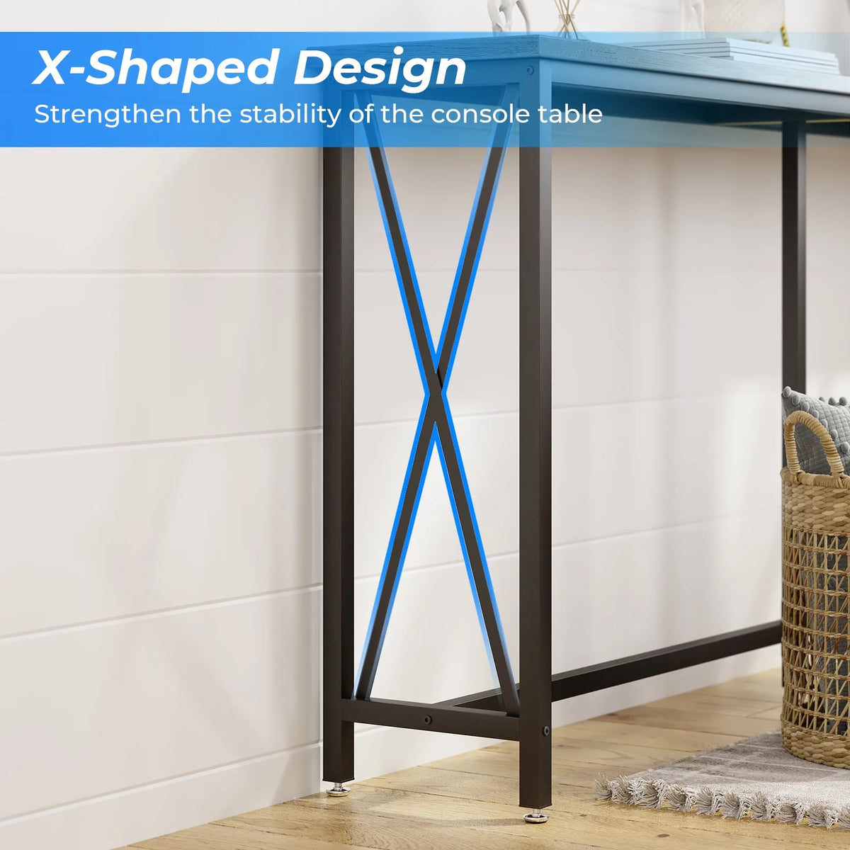 70 inch Console Table with Power Outlets Metal Frame Gray O9367