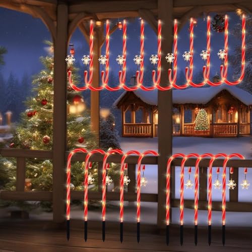 10 Pack Solar Christmas Candy Cane Lights A792