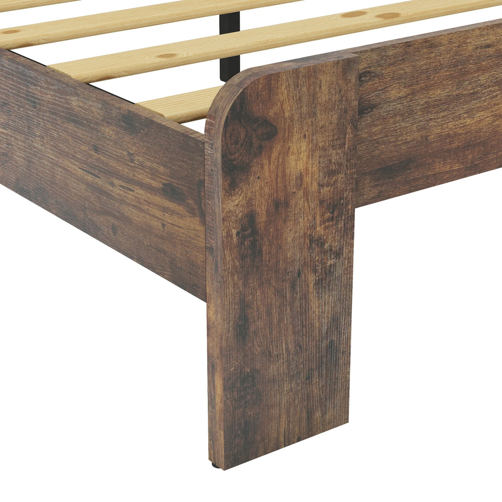 Queen Size Dark Brown Wood Platform Bed with Headboard M615795