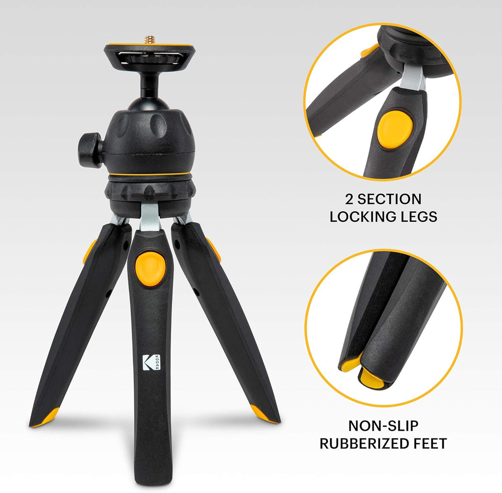 Mini Adjustable Tripod with Remote, 360° Ball Head, Compact Tabletop Tripod, Selfie Stick, 5-Position Legs, Rubber Feet, Smartphone & Action Camera Adapters, Pack of 2 W427
