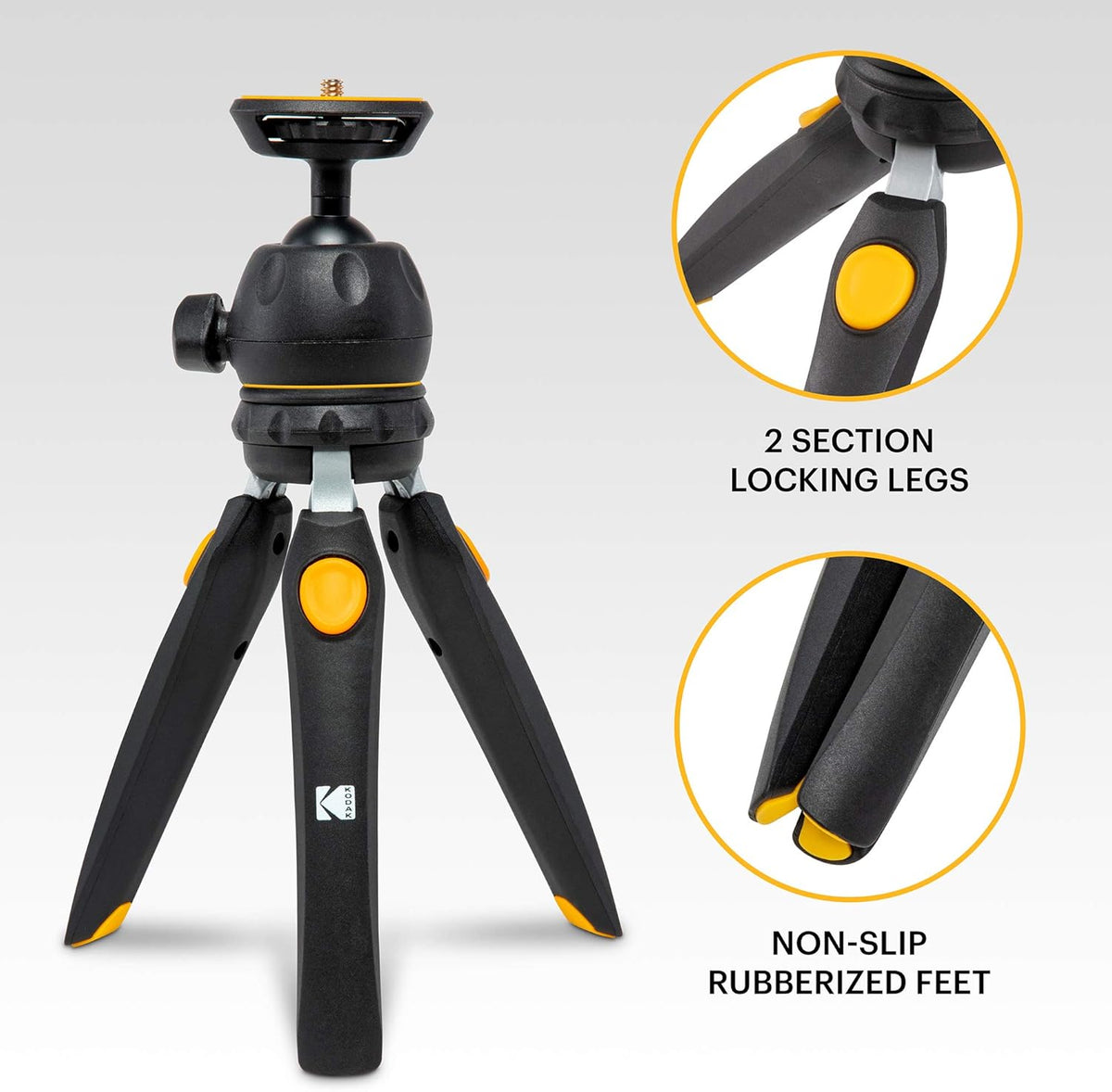 Mini Adjustable Tripod with Remote, 360° Ball Head, Compact Tabletop Tripod, Selfie Stick, 5-Position Legs, Rubber Feet, Smartphone & Action Camera Adapters, Pack of 2 W427