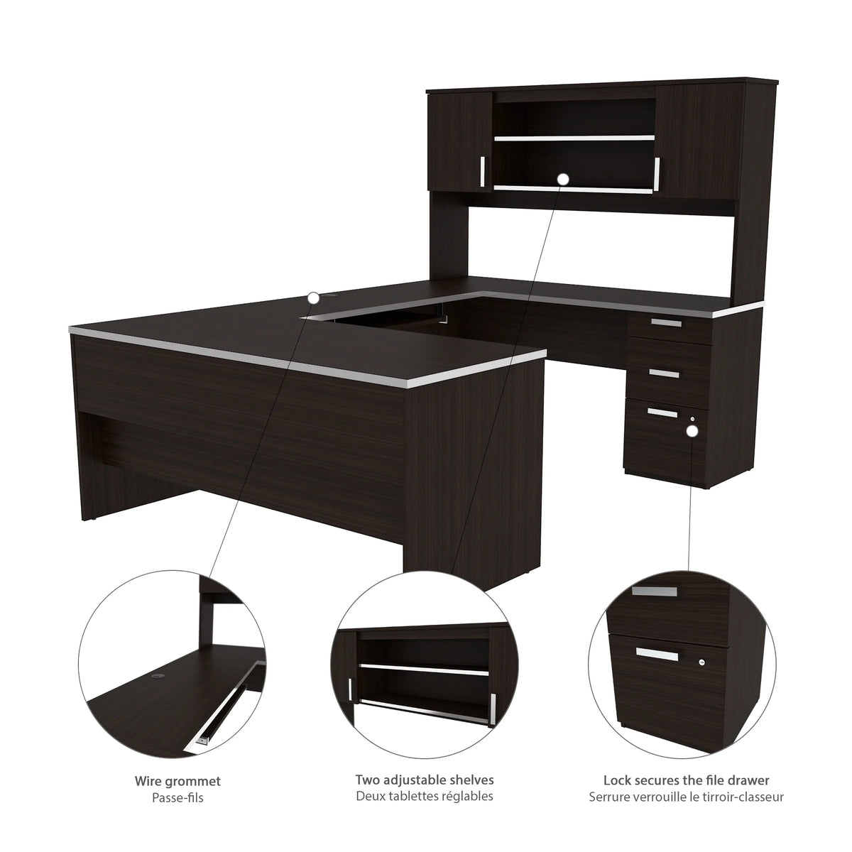 U-Shaped Desk with Pedestal and Hutch T110129