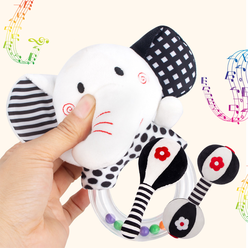 3PCS Soft High Contrast Black and White Baby Rattles S106902