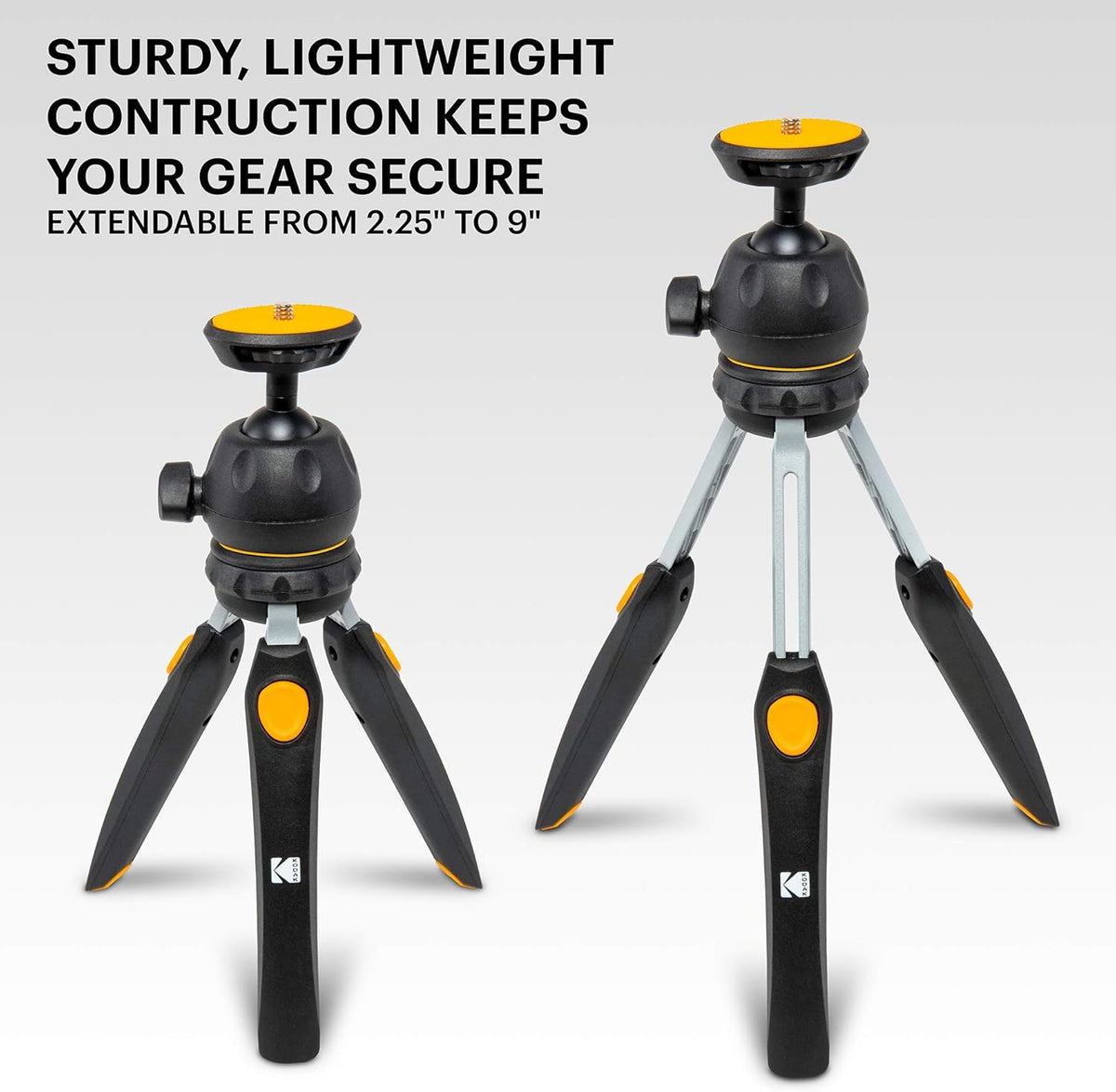 Mini Adjustable Tripod with Remote, 360° Ball Head, Compact Tabletop Tripod, Selfie Stick, 5-Position Legs, Rubber Feet, Smartphone & Action Camera Adapters, Pack of 2 W427