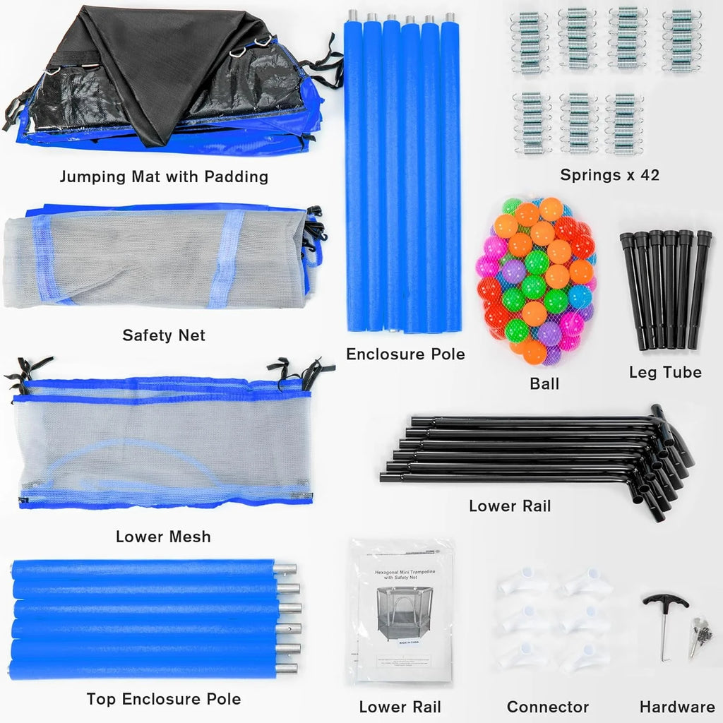 Green Mini Trampoline with Safety Enclosure Net and Pit Balls W72212