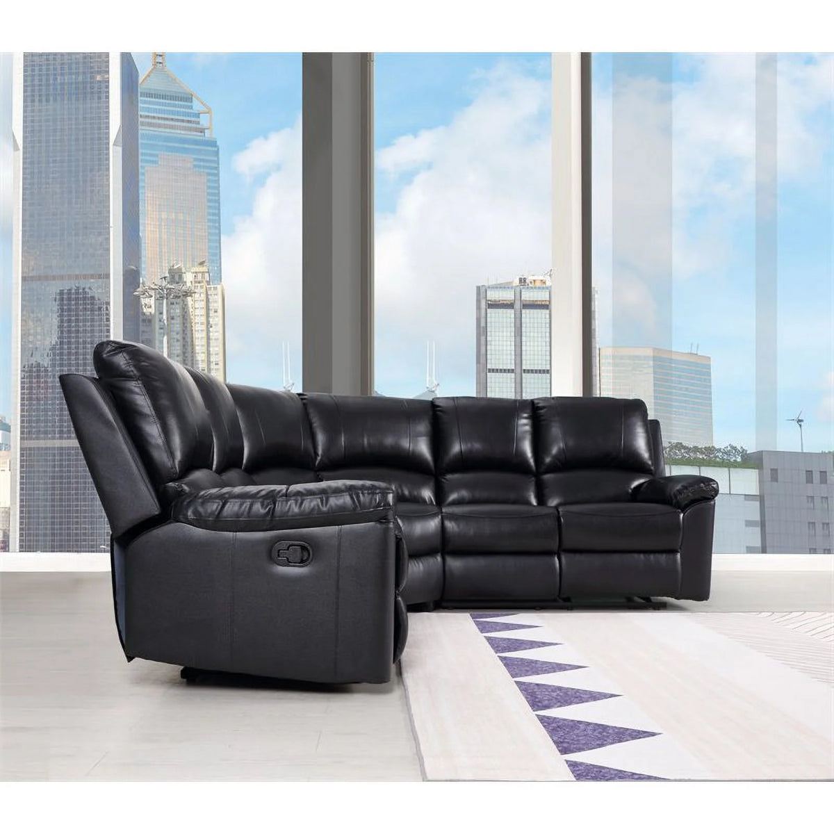 Black Faux Leather Sectional W8119
