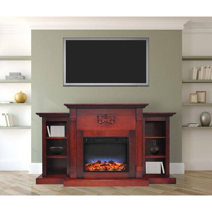 Mahogany Electric Fireplace with Built in Bookshelves P769