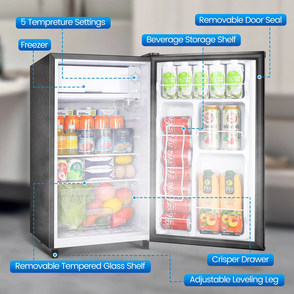 3.2 Cu ft Black One Door Mini Fridge L979