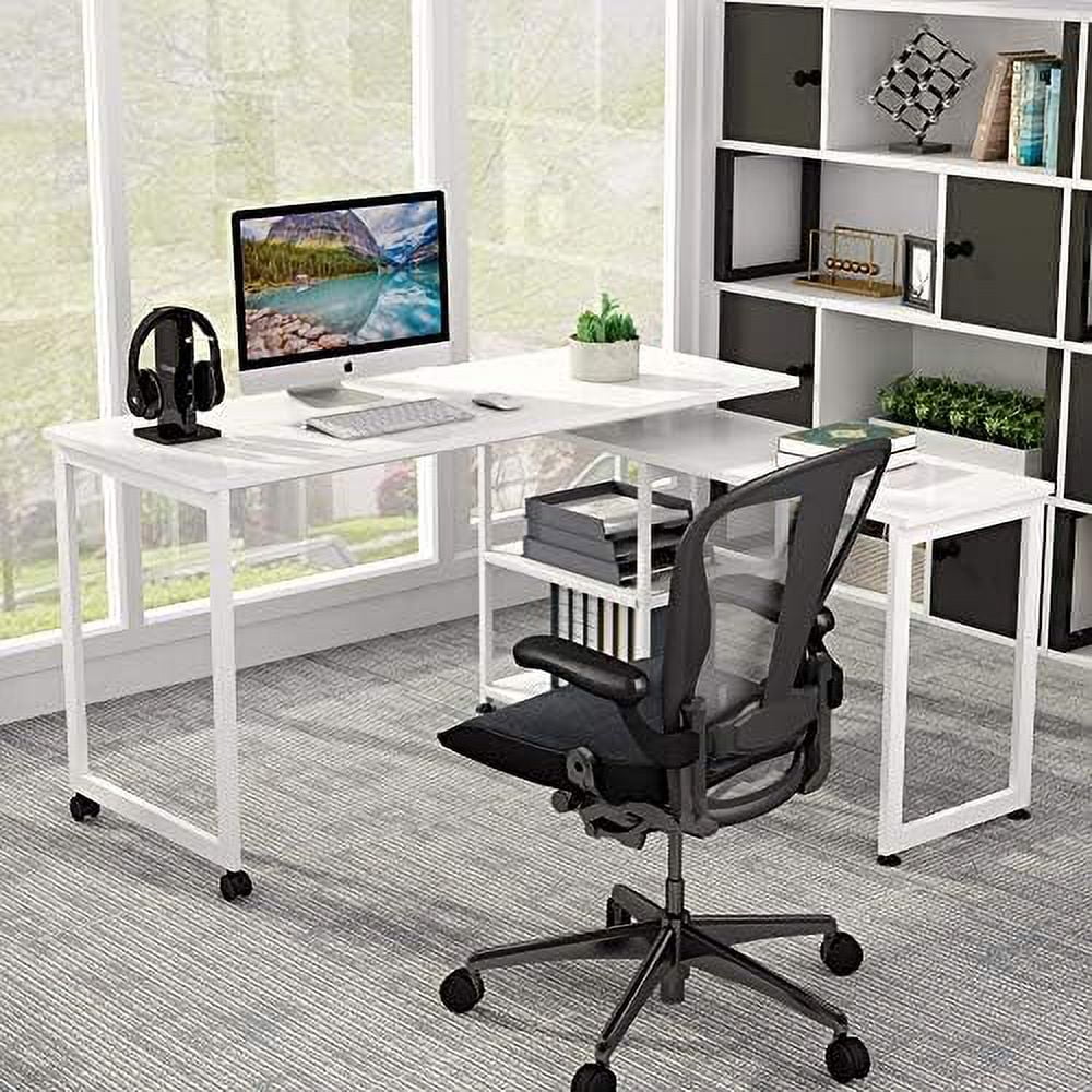 55 inch L-Shaped Corner Computer Desk with Shelves D75355