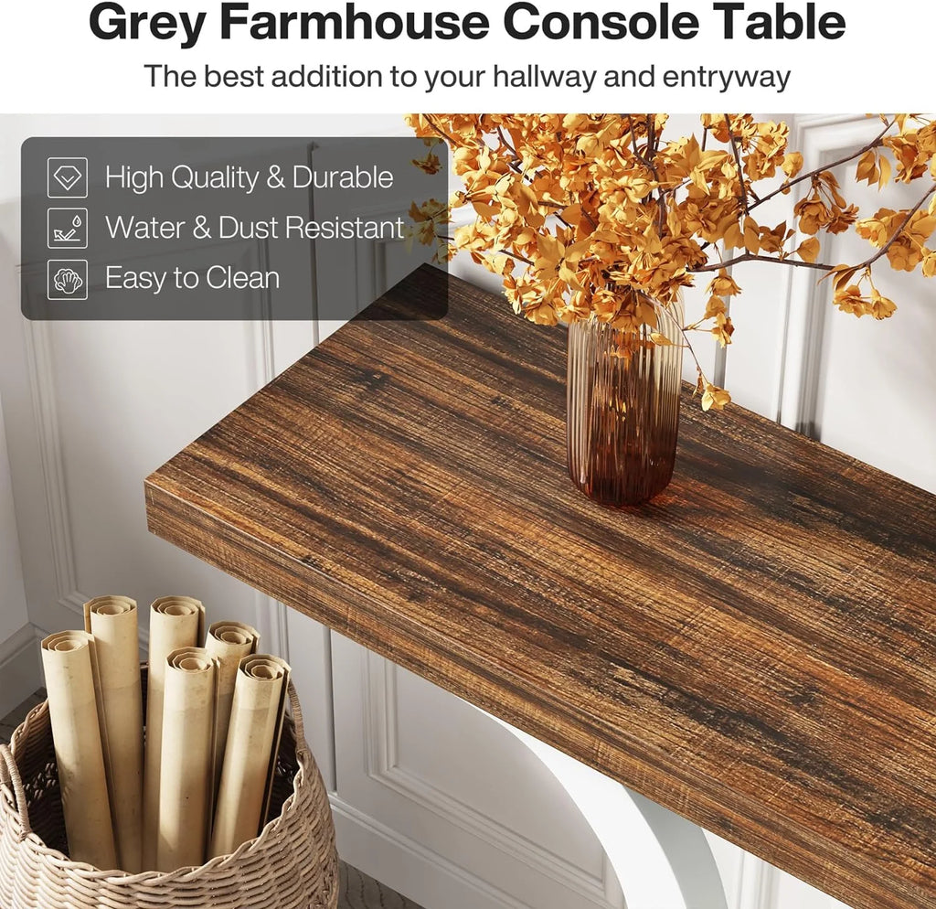 White Brown Farmhouse Console Table L49837