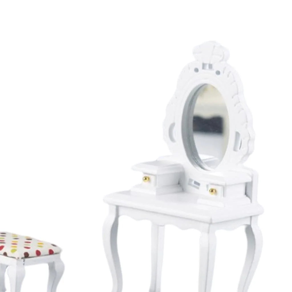White Dollhouse Table with Stool D55490