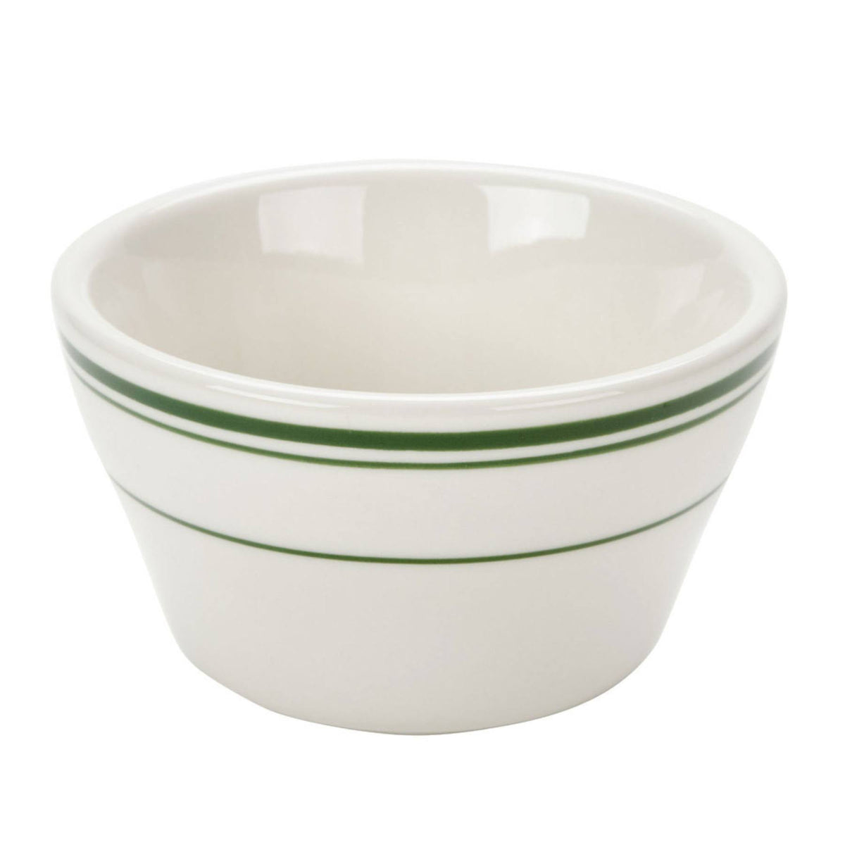8 oz Bouillon Wide Rim in Eggshell American White with Green Bands Case of 36 B688