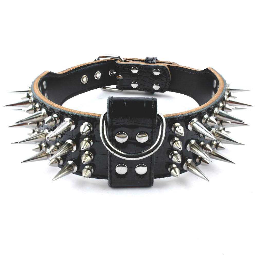 2 Wide Genuine Leather Spiked Studded Dog Collars M4800