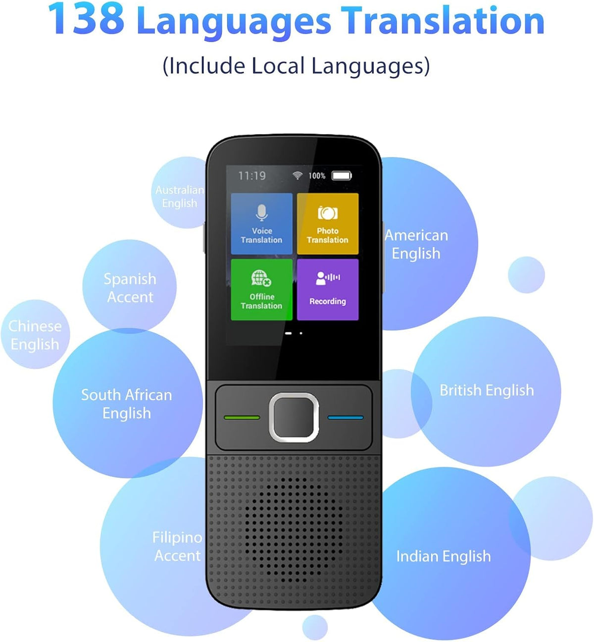 Portable Smart Translator Device Two Way Online 138 Languages Black Pack of 2 A745