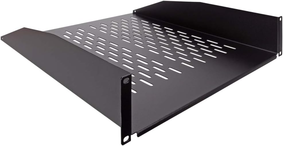 2U 19-Inch Vented Rack Mount Cantilever Fixed Server Cabinet Shelf 18-Inches Deep Black Pack of 2 M380375