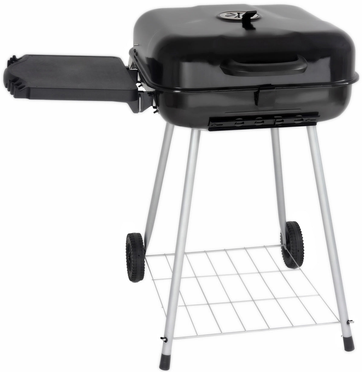 22 Square Steel Charcoal Grill with Foldable Side Shelf, Black Q39667