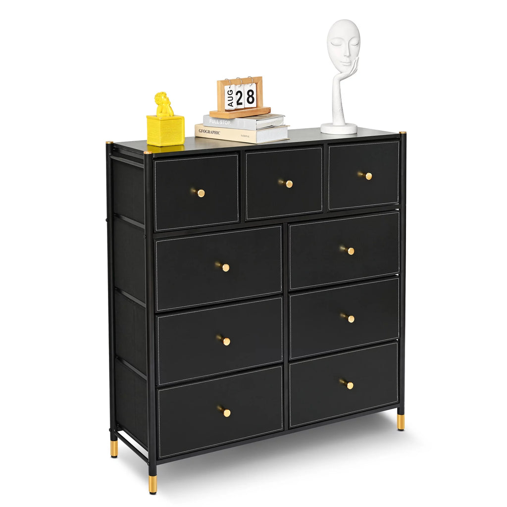 Black 9 Drawer Fabric Dresser Q663