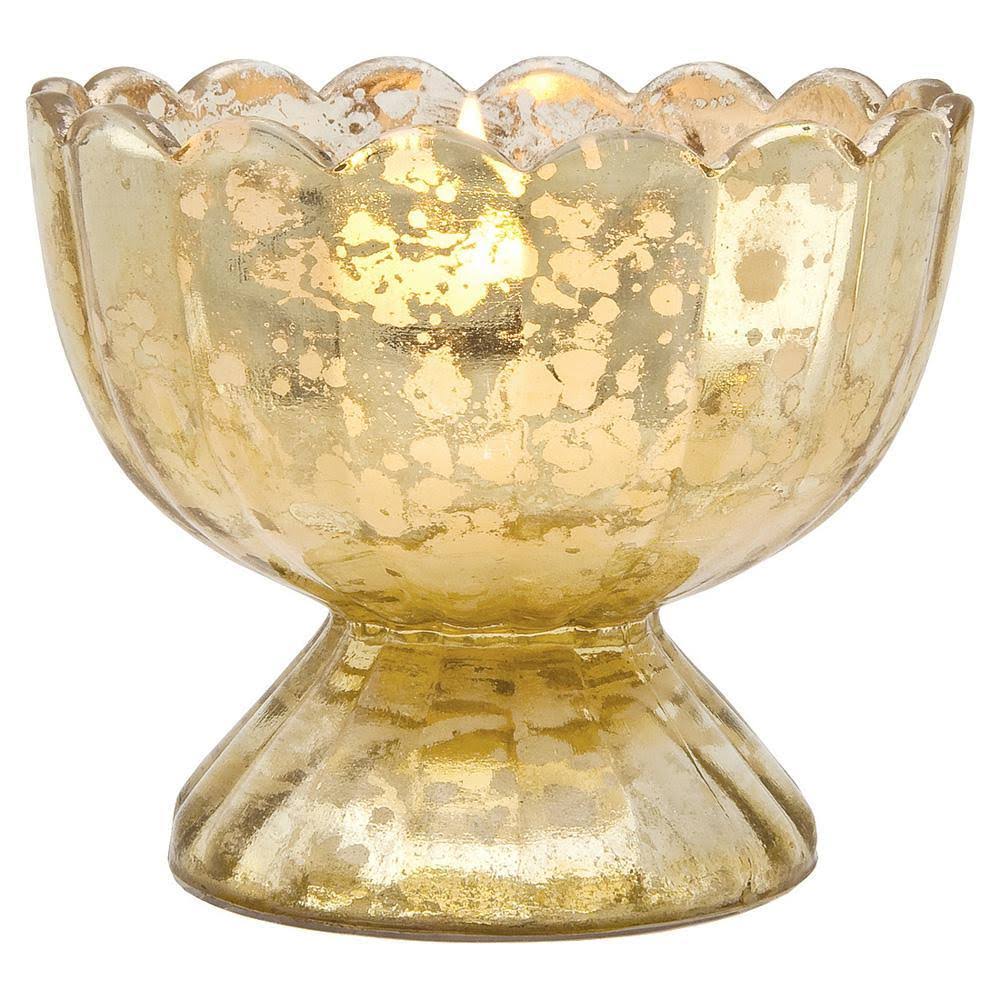 Vintage Mercury Glass Chalice Candle Holders, 3-Inch, Gold, 6 Pack V784