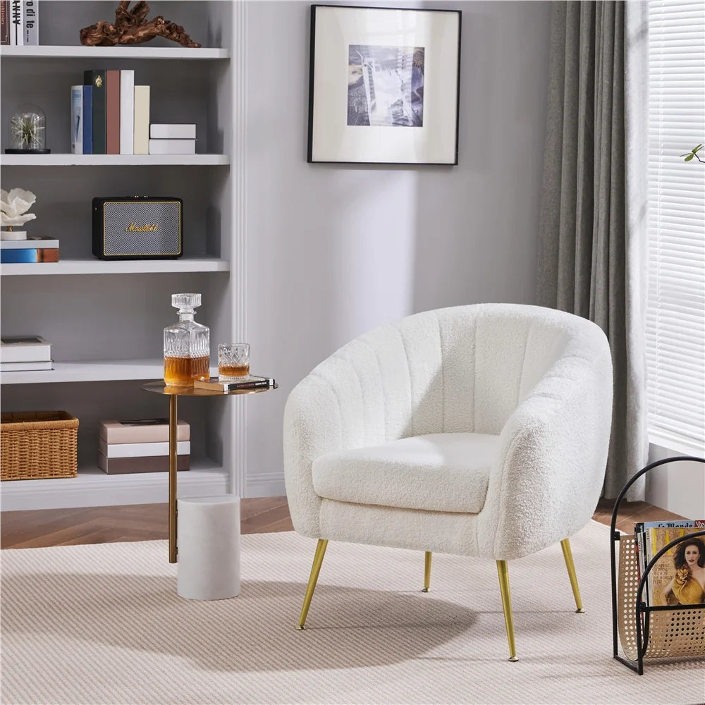 Ivory Tufted Velvet Accent Armchair with Gold Metal Legs D527