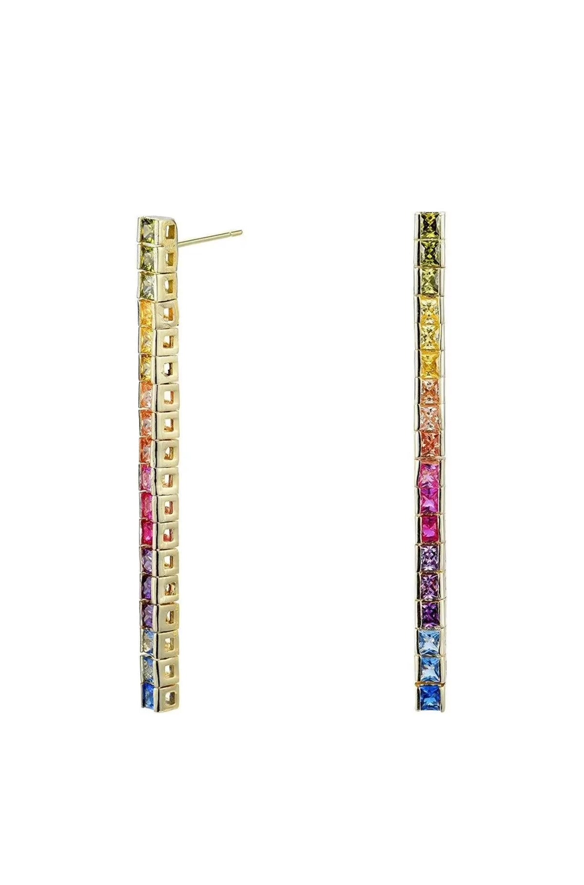 18K Gold Plated Multi Colored Princess Cut CZ Dangling Drop Earrings M7600
