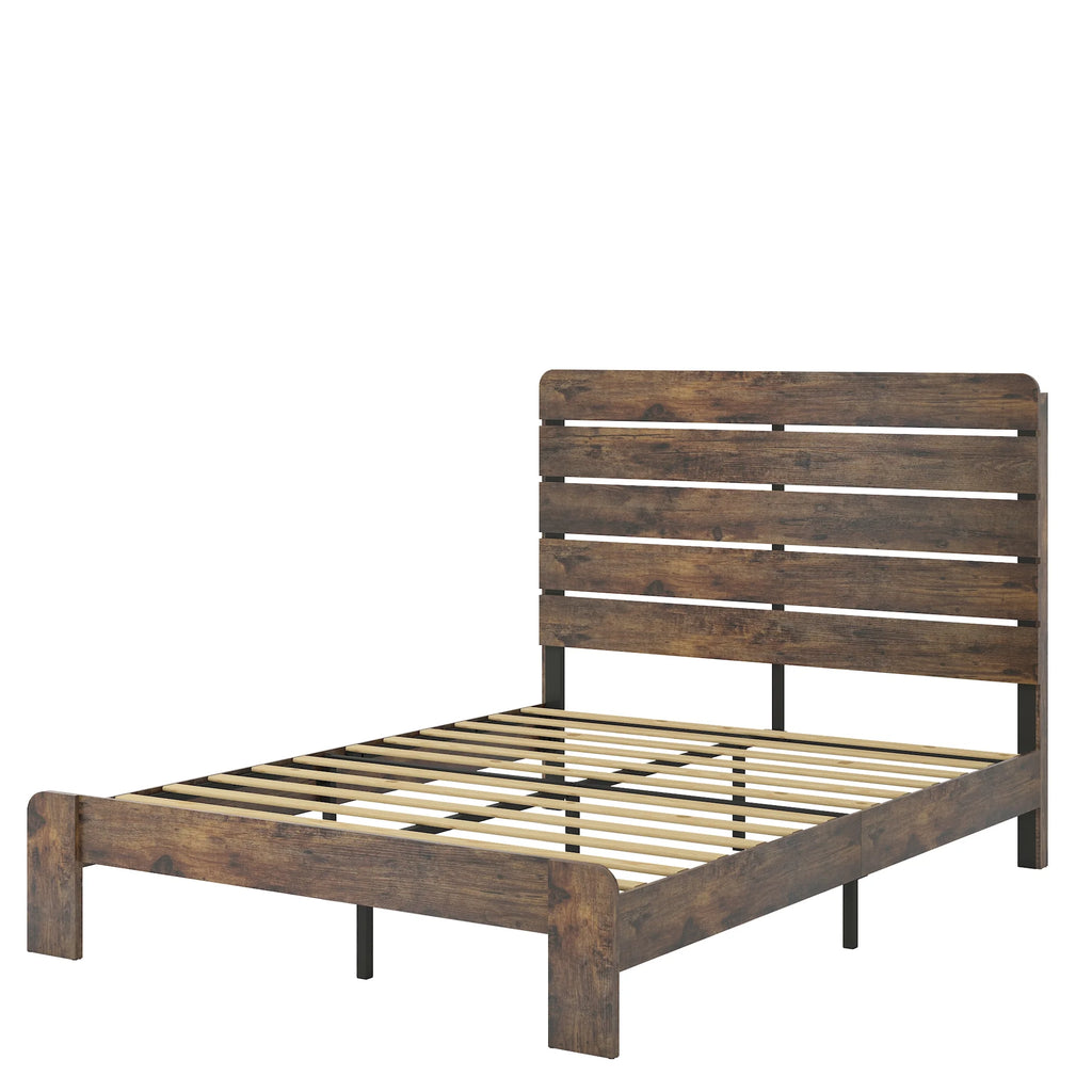 Queen Size Dark Brown Wood Platform Bed with Headboard M615795
