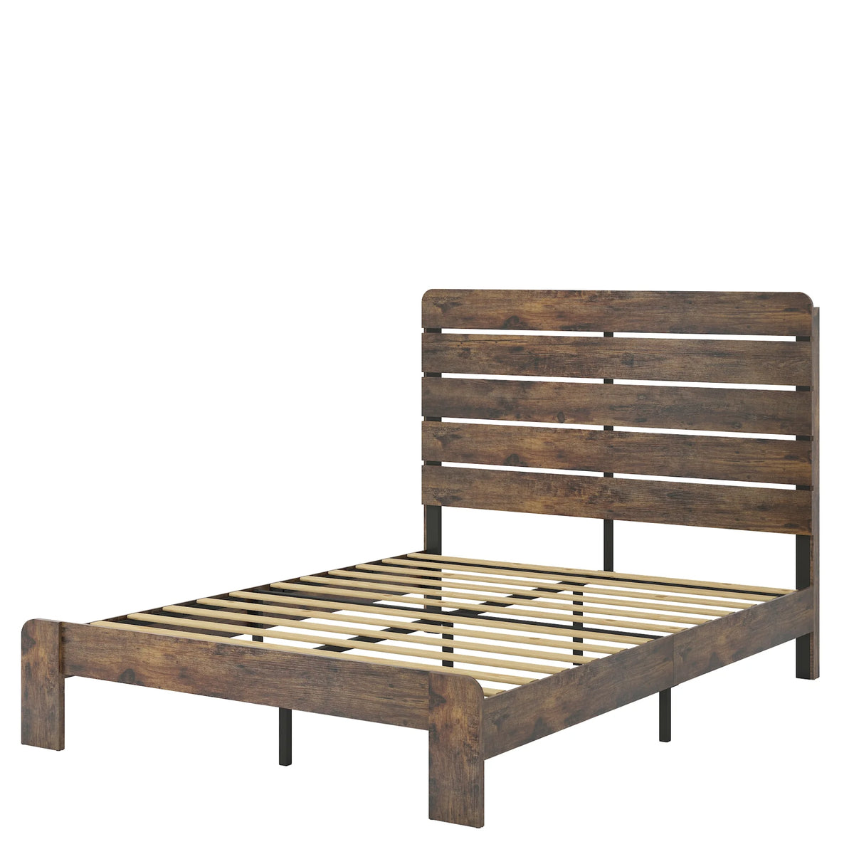 Queen Size Dark Brown Wood Platform Bed with Headboard M615795
