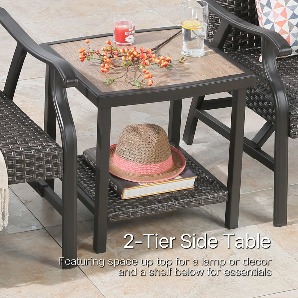 Brown 2-Tier Wicker Side Table T2592