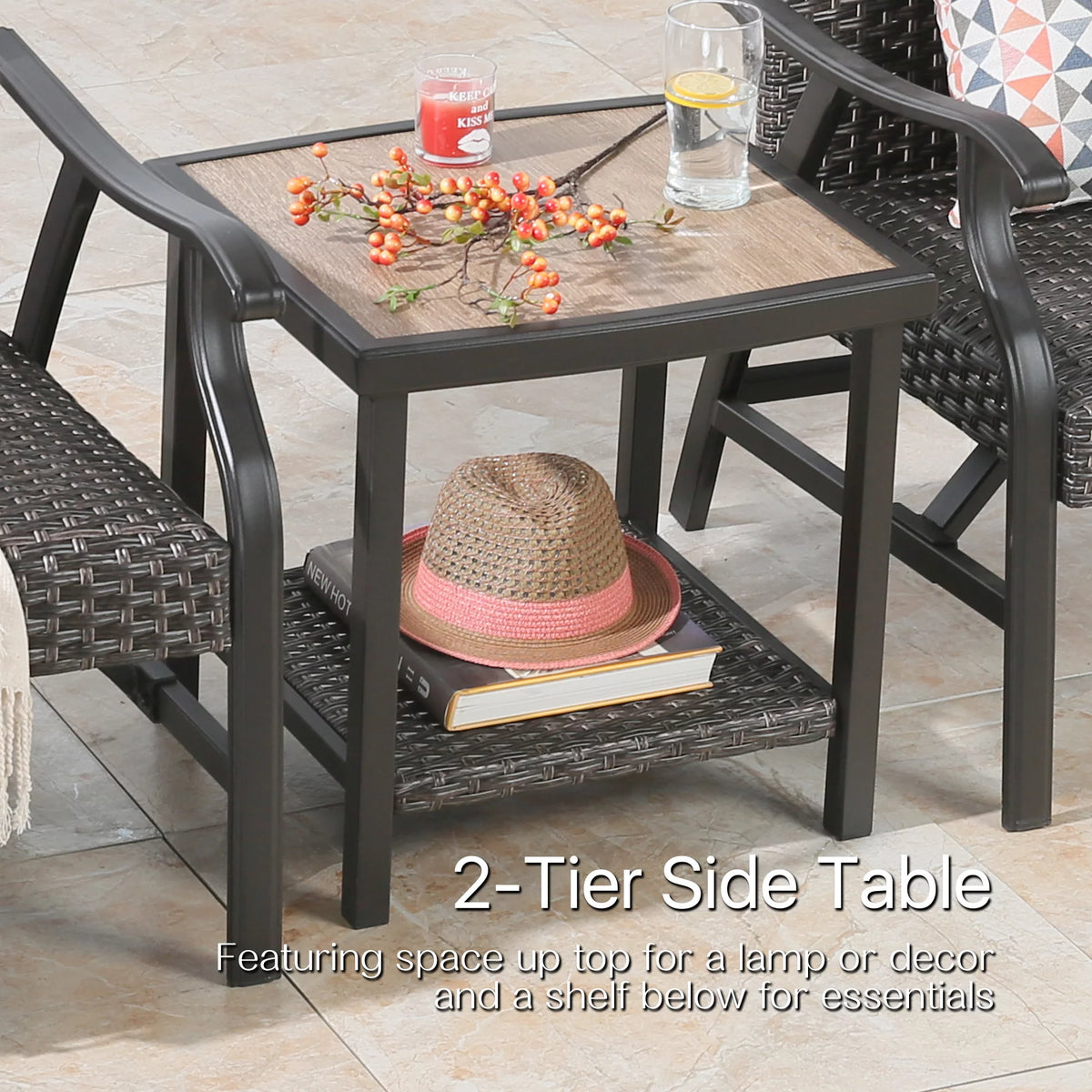 Brown 2-Tier Wicker Side Table T2592