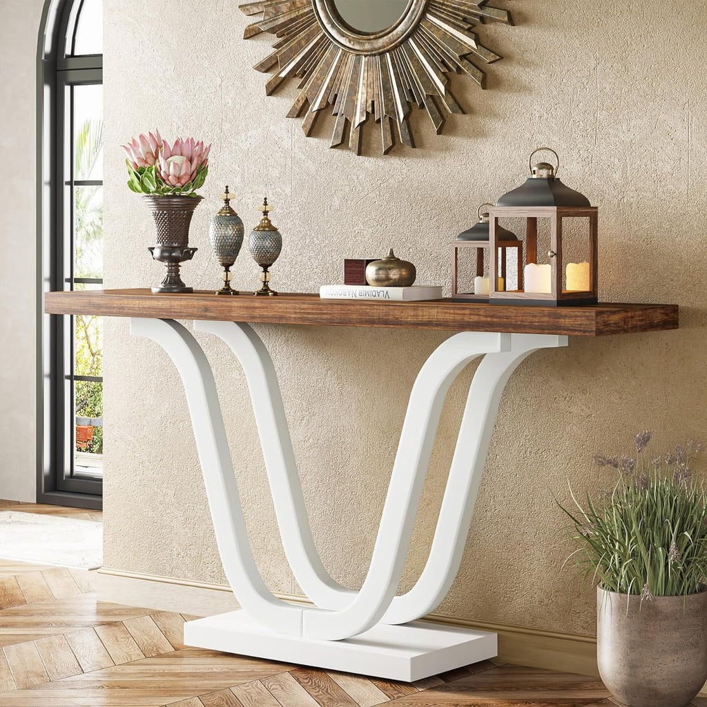 White Brown Farmhouse Console Table L49837