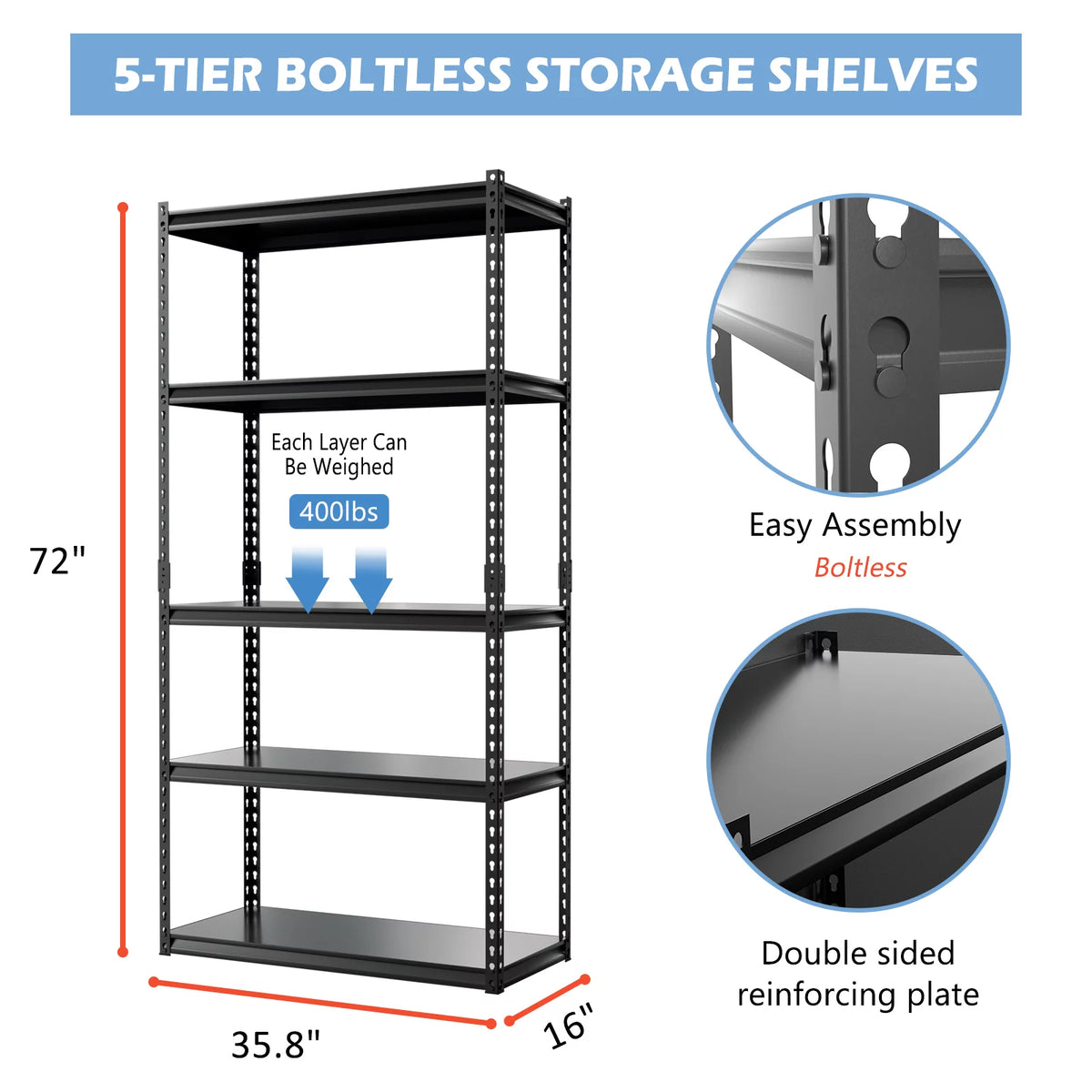 5 Tier Adjustable Heavy Duty Metal Storage Shelves M224598
