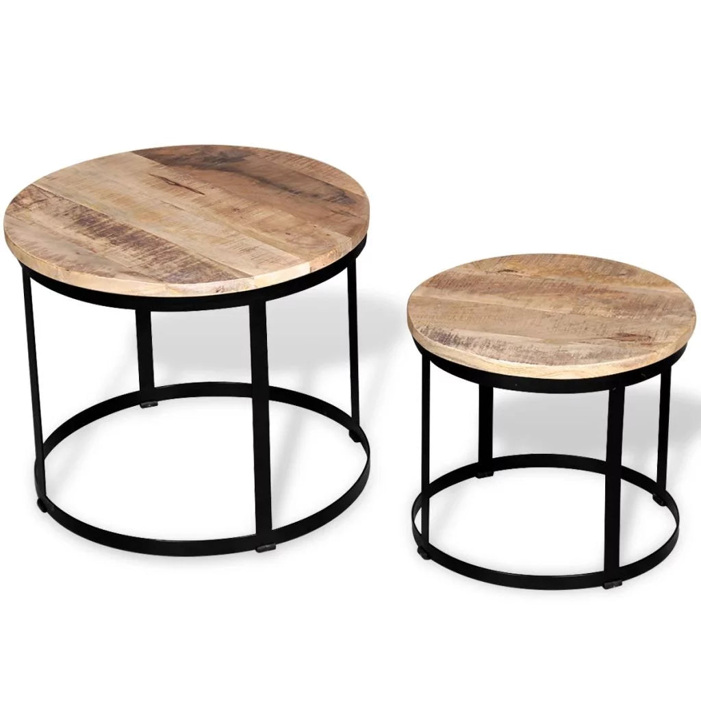 Two Piece Round Mango Wood Coffee Table Set M7873