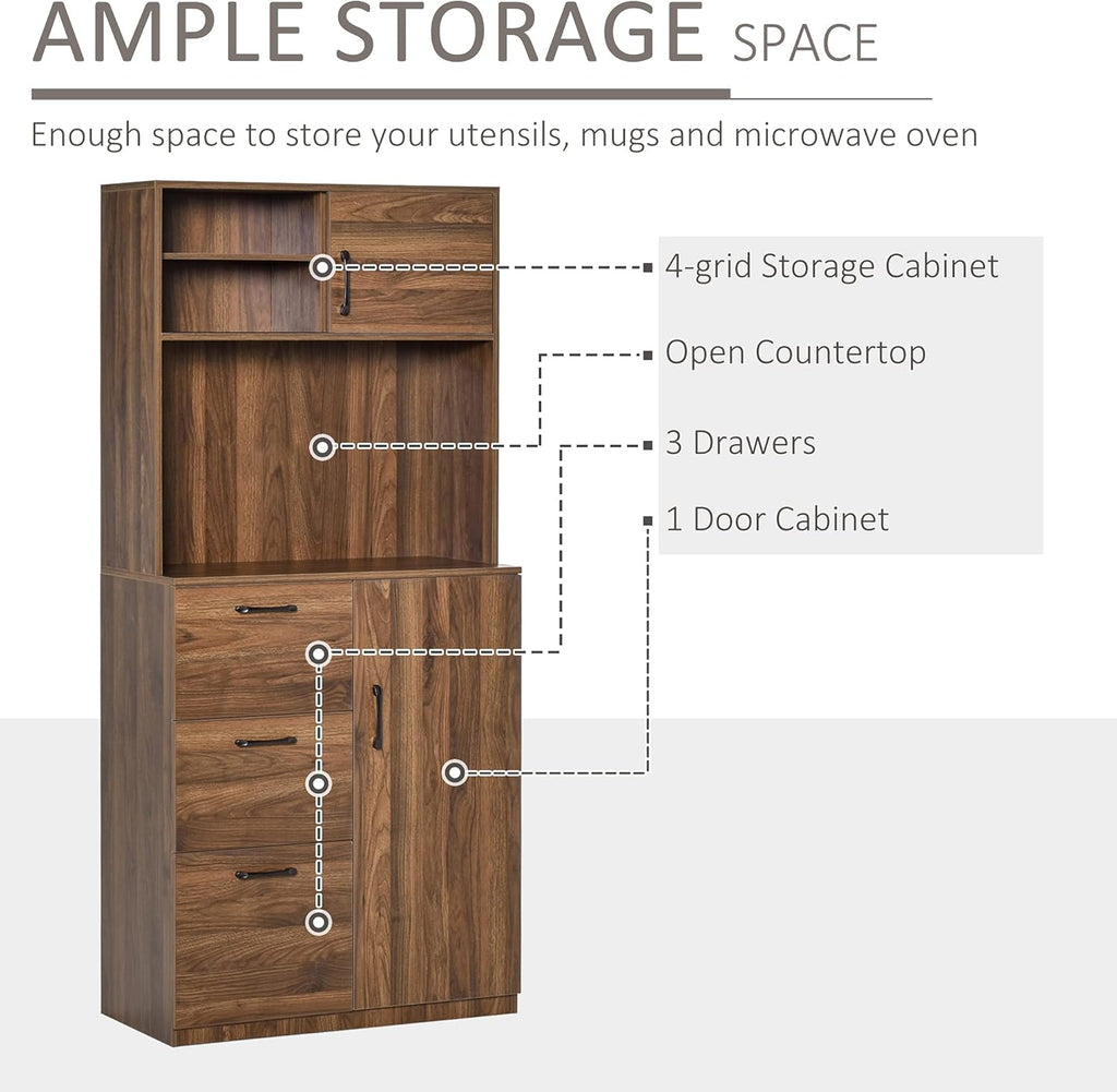 Walnut Kitchen Buffet Hutch with 3 Drawers and Sliding Door M53379