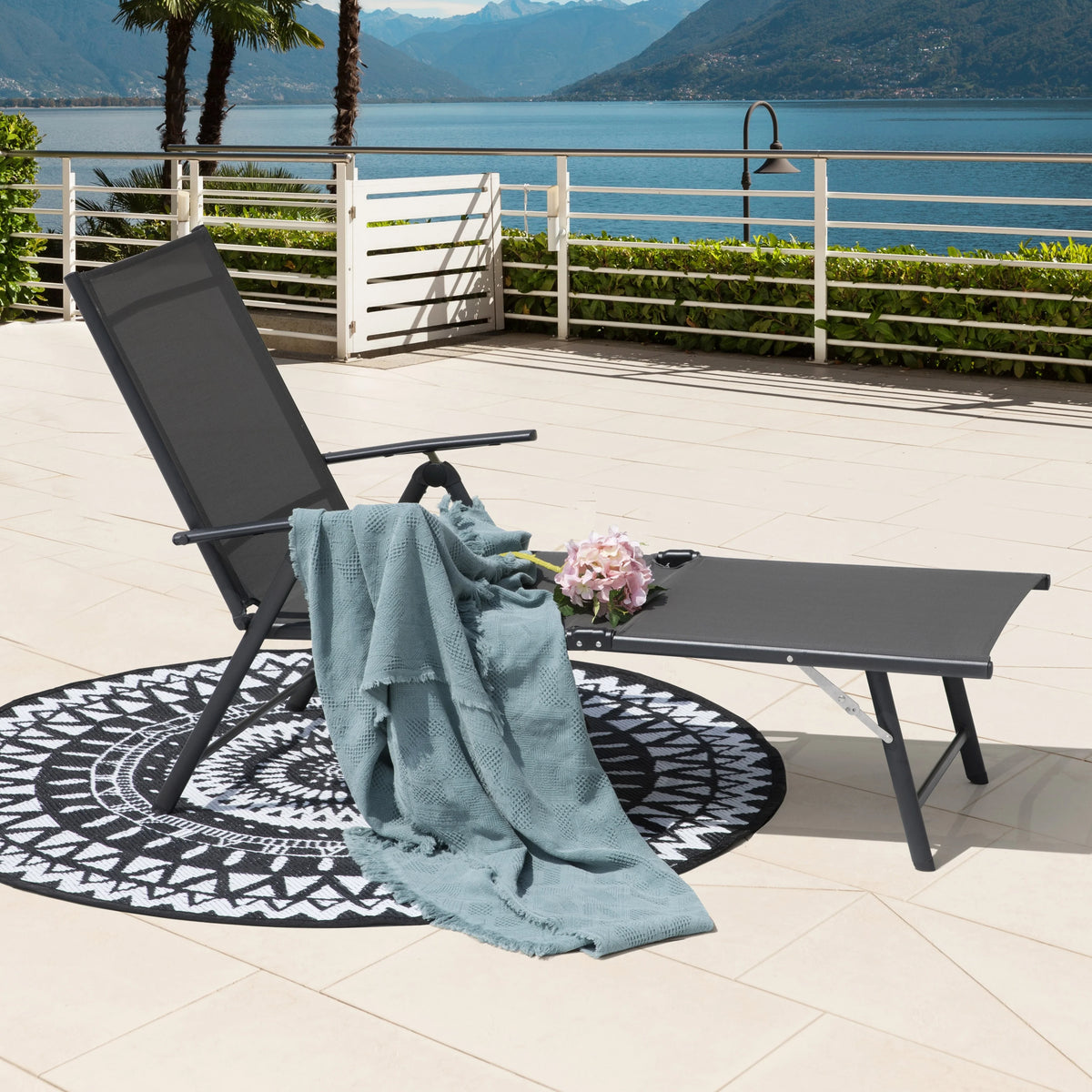 Outdoor Textilene Mesh Single Chaise Lounge Grey R252