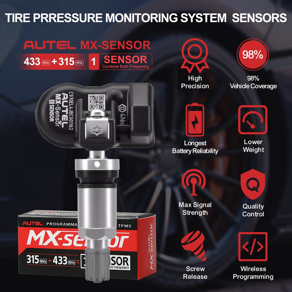 TPMS Sensor 315MHz+433MHz 2 in 1 Dual Frequency Tire Pressure Sensor Sets of 2 (Metal Valves) C4015