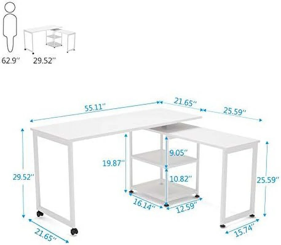 55 inch L-Shaped Corner Computer Desk with Shelves D75355