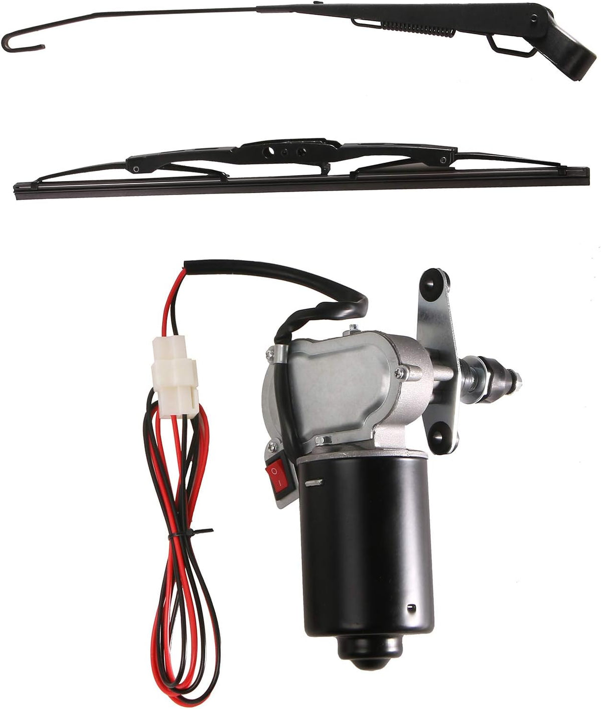 12V Universal Electric Windshield Wiper Motor Kit for UTV ATV Hard Coated Or Glass Windshields, 110° Sweep, 13.7" Arm, 17.7" Blade Pack of 2 C5890