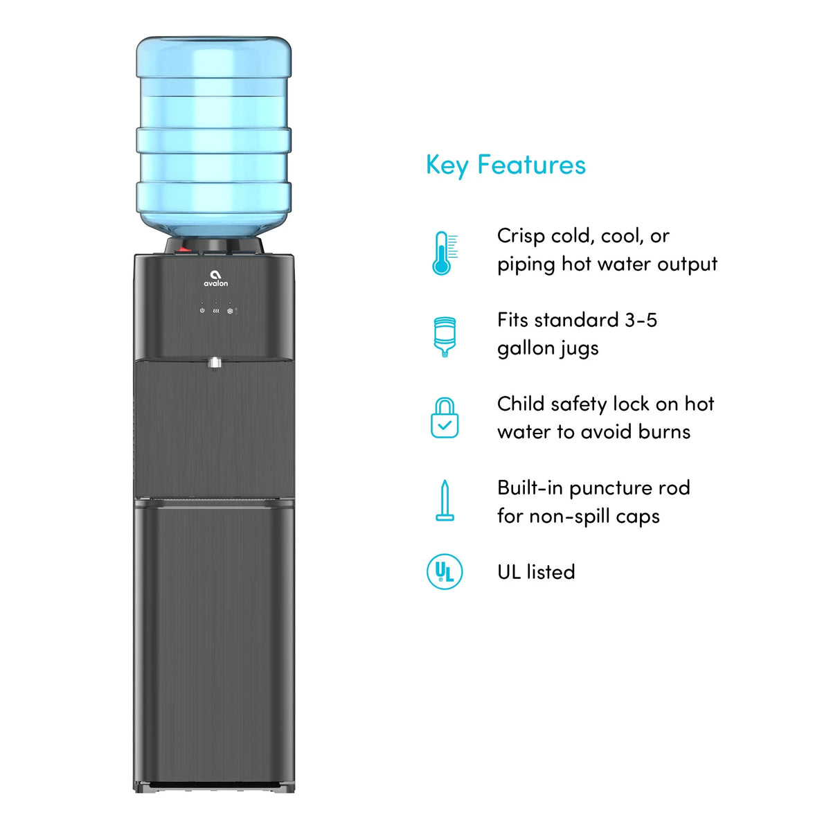 Top Loading Water Cooler Dispenser Black Stainless Steel V14647