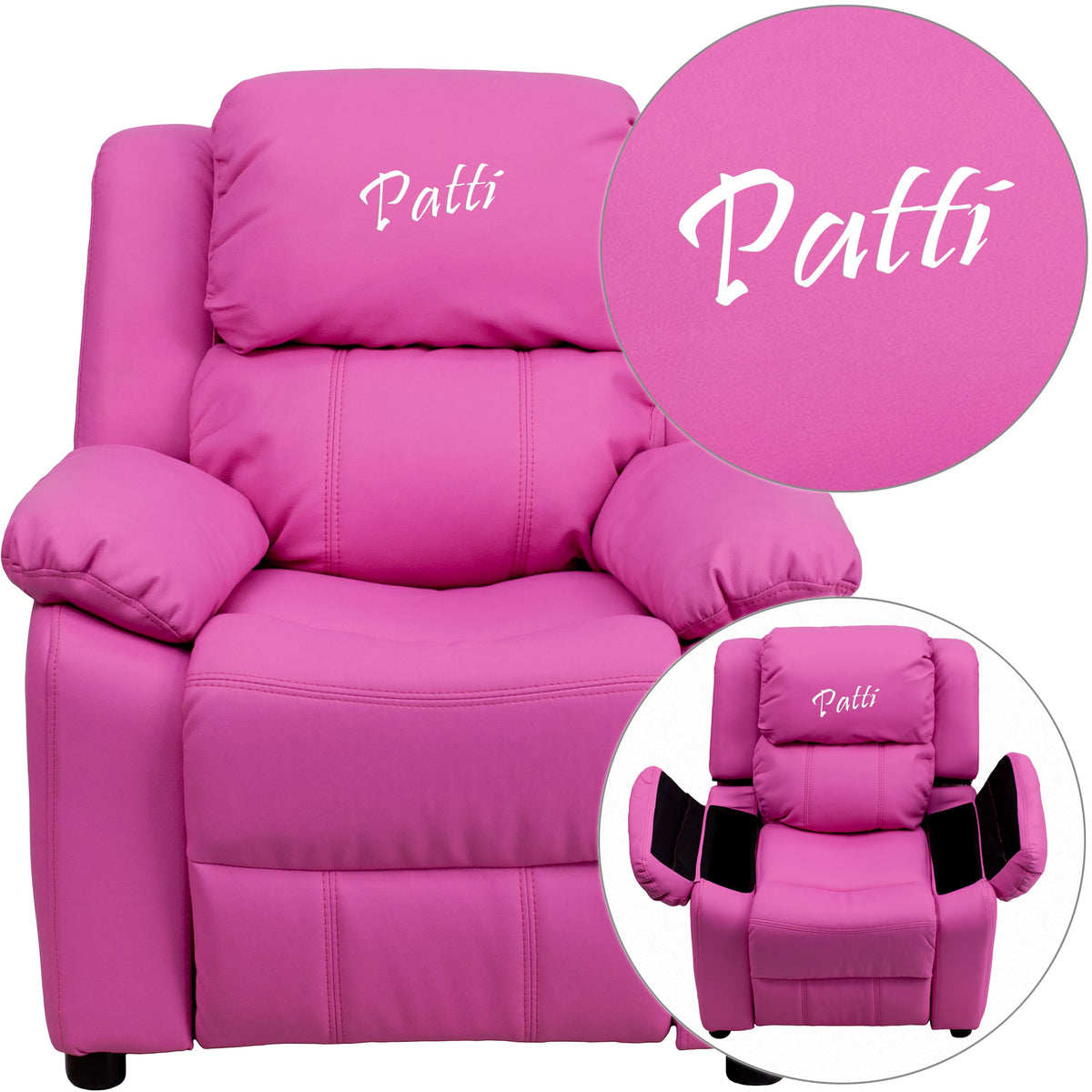 Hot Pink Vinyl Kids Recliner with Storage Arms W377