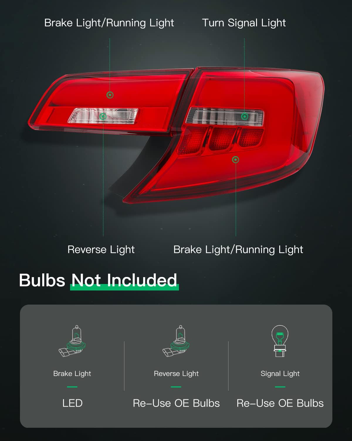 Tail Light Assembly for Toyota Camry Black Housing Red Lens E95888
