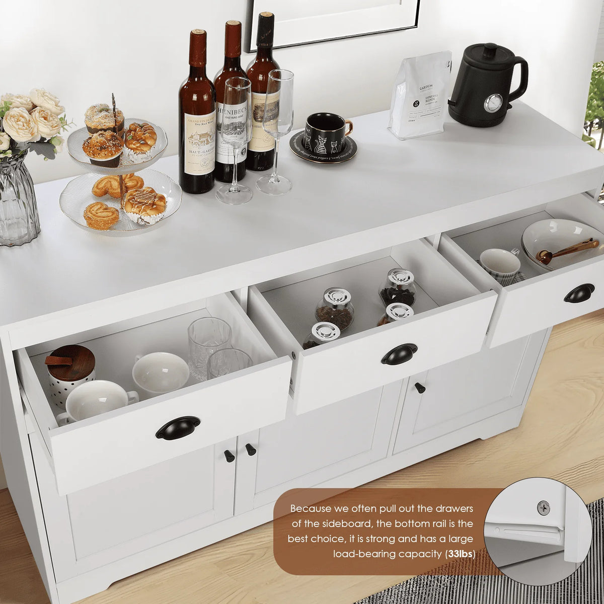 White Sideboard and Buffet with Drawers N215