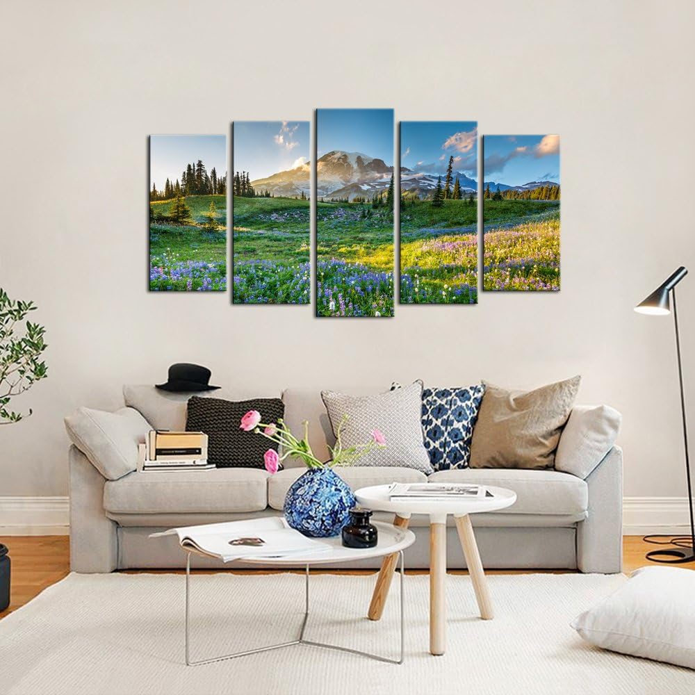 Large Canvas Print Wall Art Mount Rainier National Park at Sunrise Landscape Painting Giclee Print Gallery Wrap Ready to Hang H4815