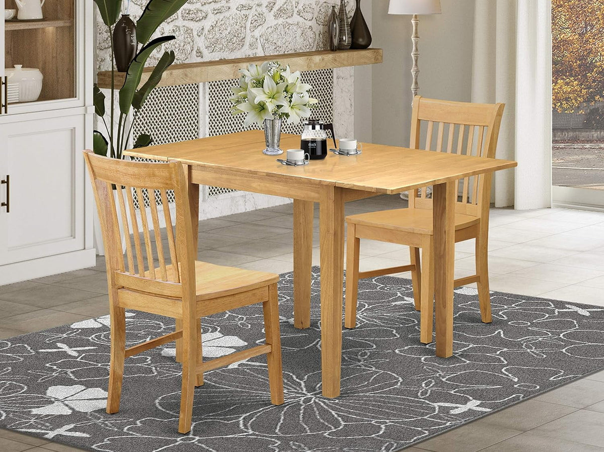 3 Piece Kitchen Set with Rectangle Dropleaf Table and 2 Chairs, Oak N7125