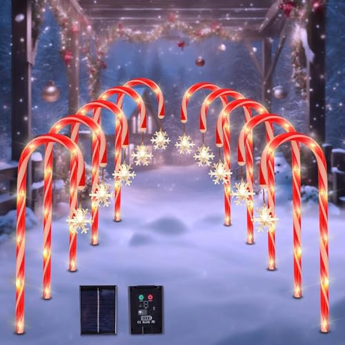 10 Pack Solar Christmas Candy Cane Lights A792