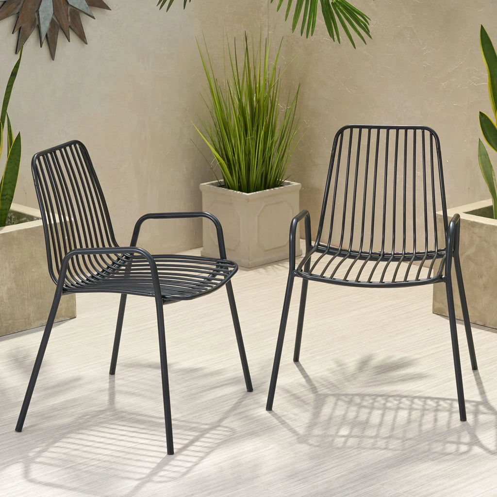 Black Metal Outdoor Club Chairs, Set of 2 U3259