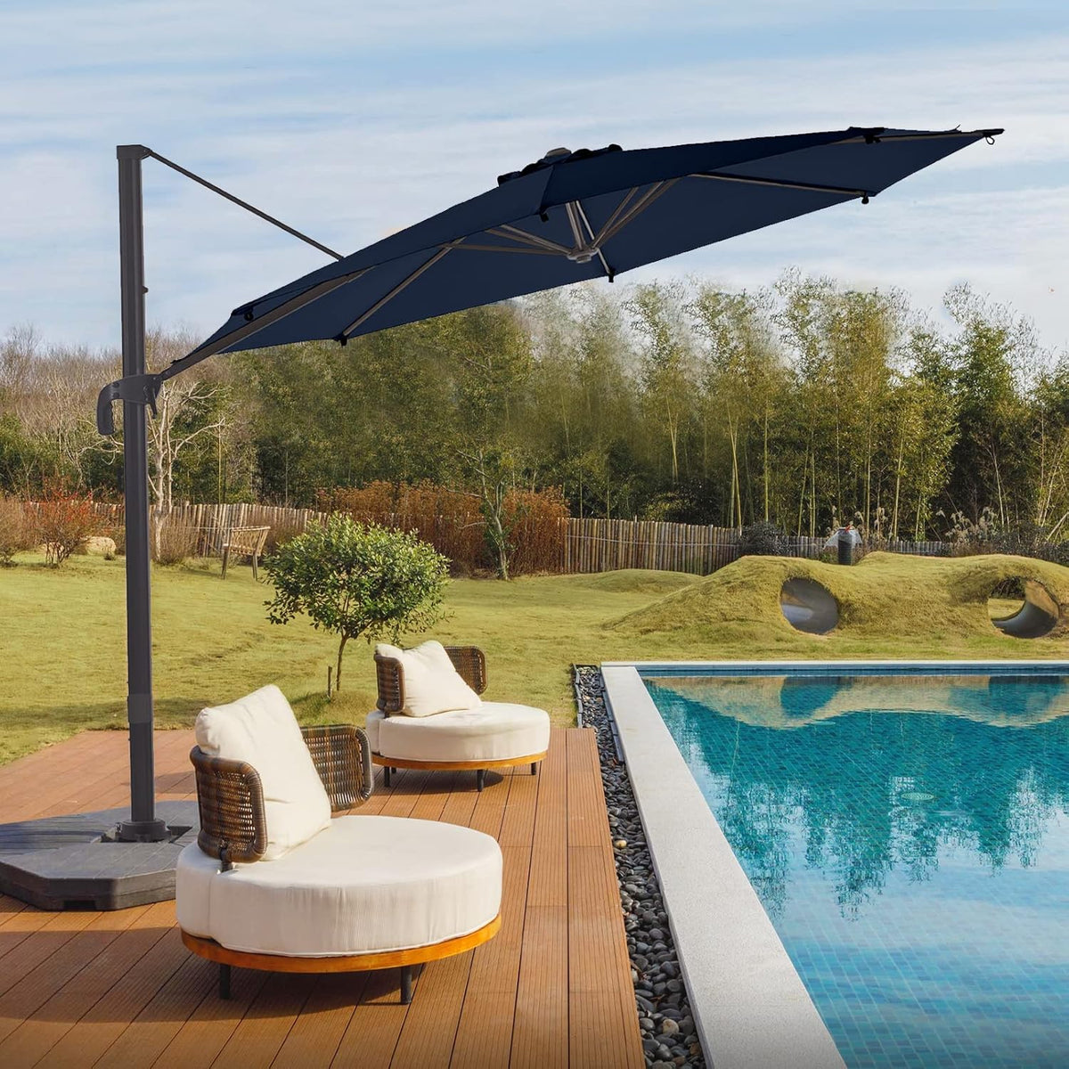 Grey 8.2FT Square Offset Patio Umbrella with Aluminum Pole V3281