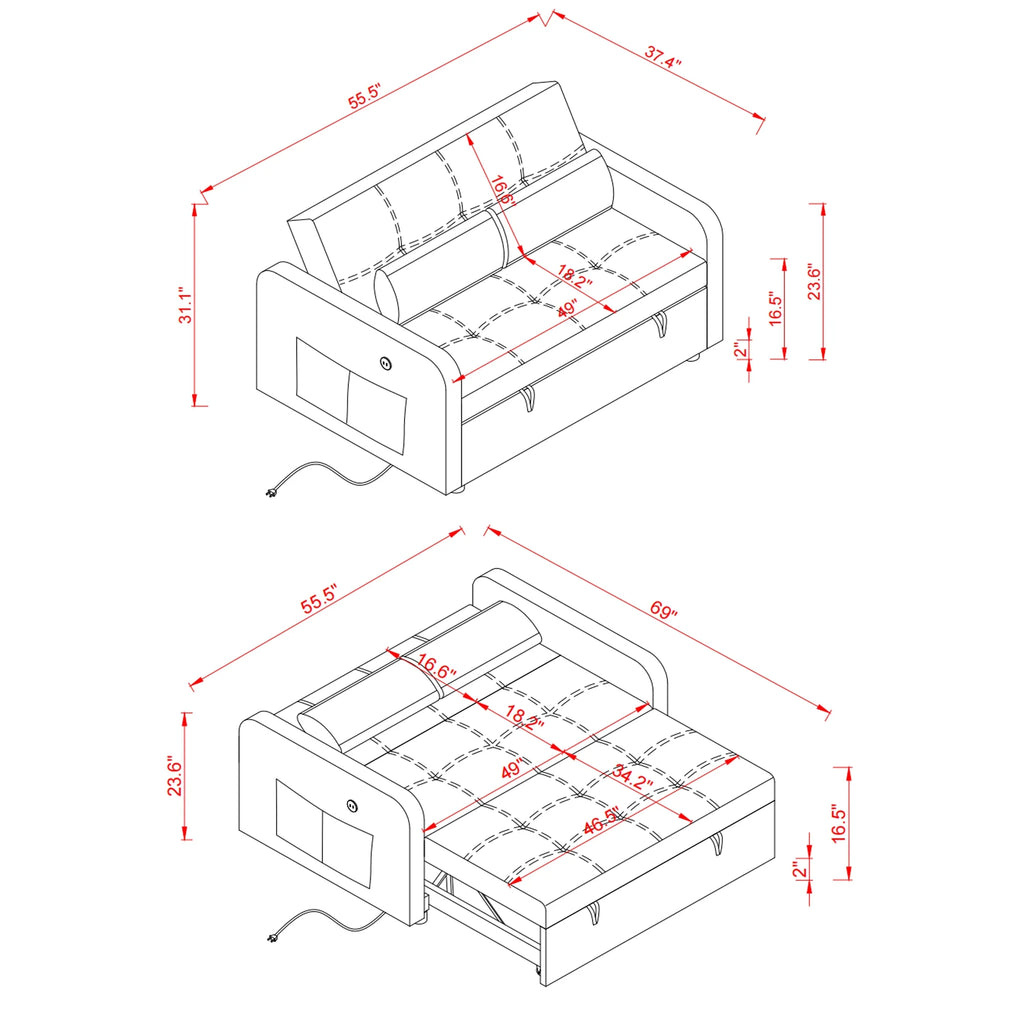 Velvet Pull Out Convertible Sofa Bed S8691